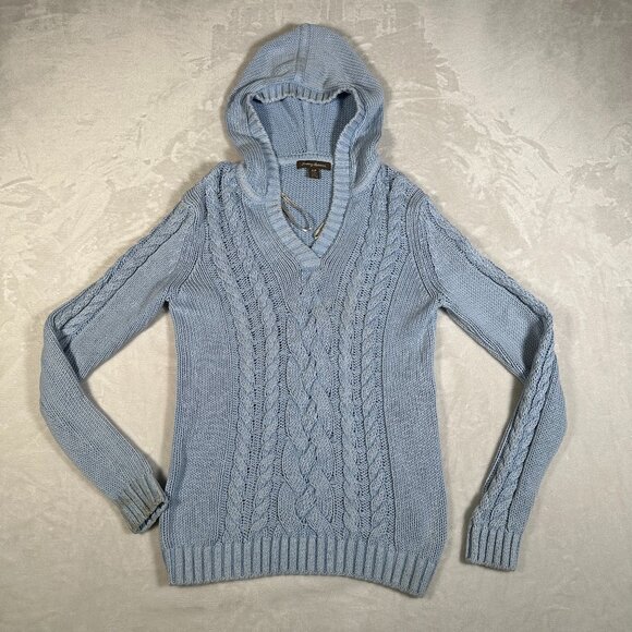 Tommy Bahama Sweaters - Tommy Bahama Sweater Women Size S Blue Cable Knit Pullover Hooded Long Sleeve